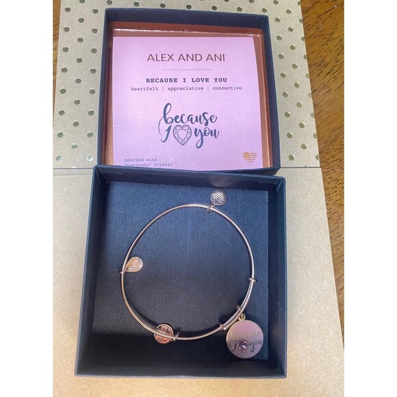 Alex and Ani Because I Love You Bangle Pink Enamel Swarovski Crystal 2017 - Picture 3 of 11